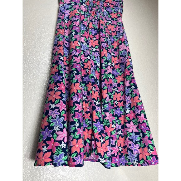 BLAIR Floral Smocked Button Front Midi Dress Bright Retro Summer Vacation  PS - Picture 13 of 15